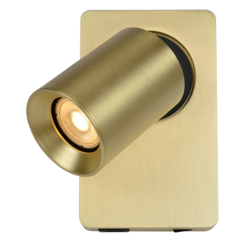 Lucide NIGEL - Nástenné bodové svietidlo - LED Dim. - GU10 - 1x5W 3000K - S nabíjacím bodom USB - Matt Gold / Mosadz